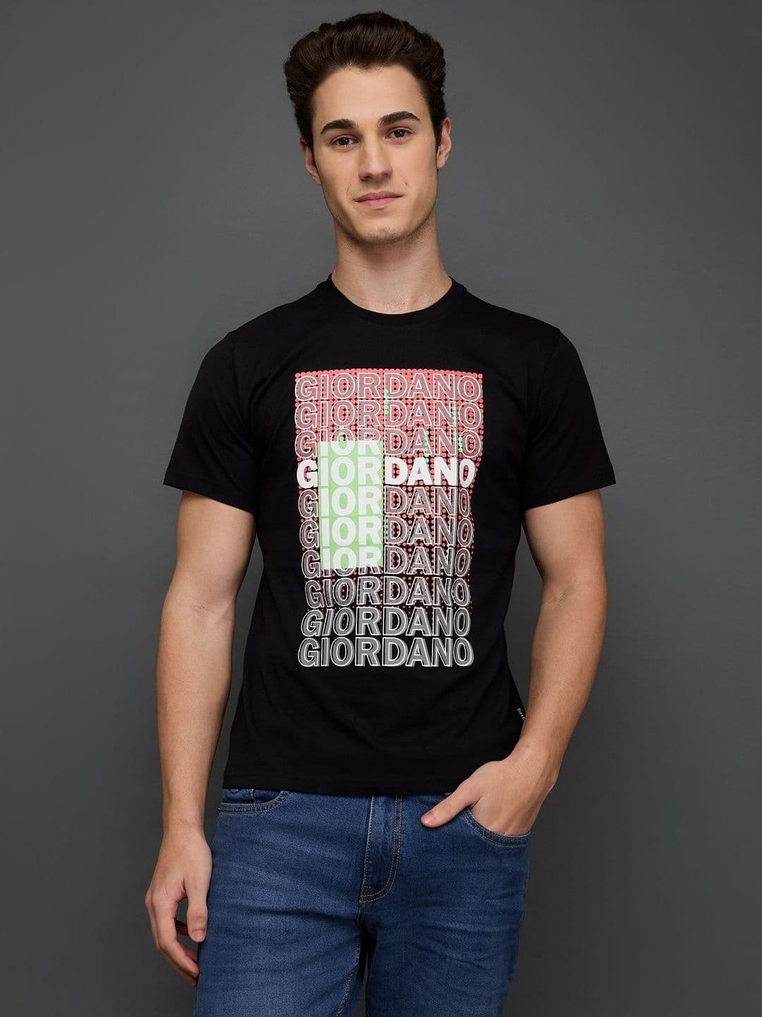 GIORDANO Men Typography Printed Round Neck Cotton T-shirt - view 1