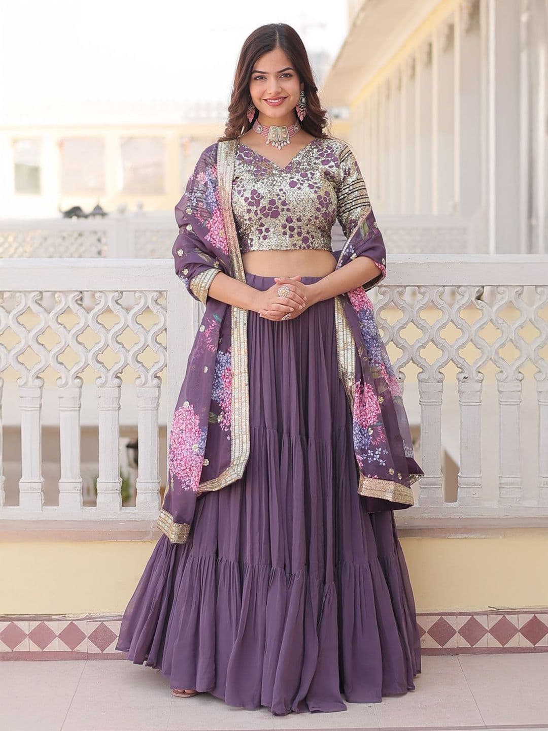 Fashion Basket Sequinned Unstitched Lehenga & Ready to Wear Blouse With Dupatta - view 1