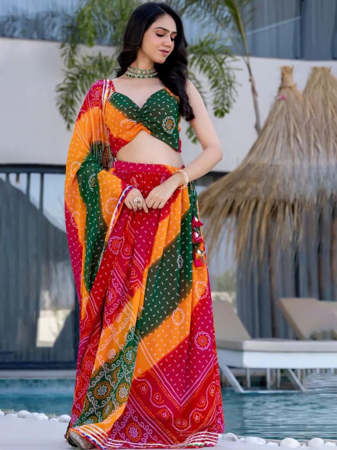 HOUSE OF JAMOTI Gauravi Bandhej Printed Lehenga Choli With Dupatta - view 1