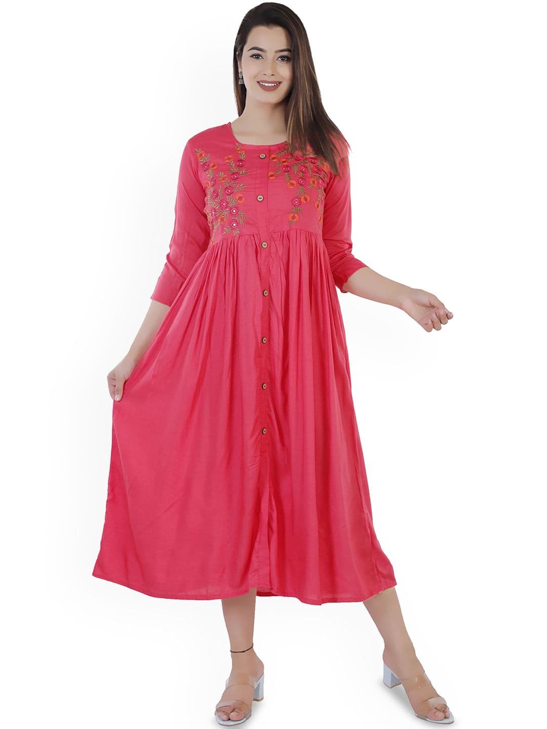 DMP FASHION Floral Embroidered Fit And Flare Ethnic Dress - view 1