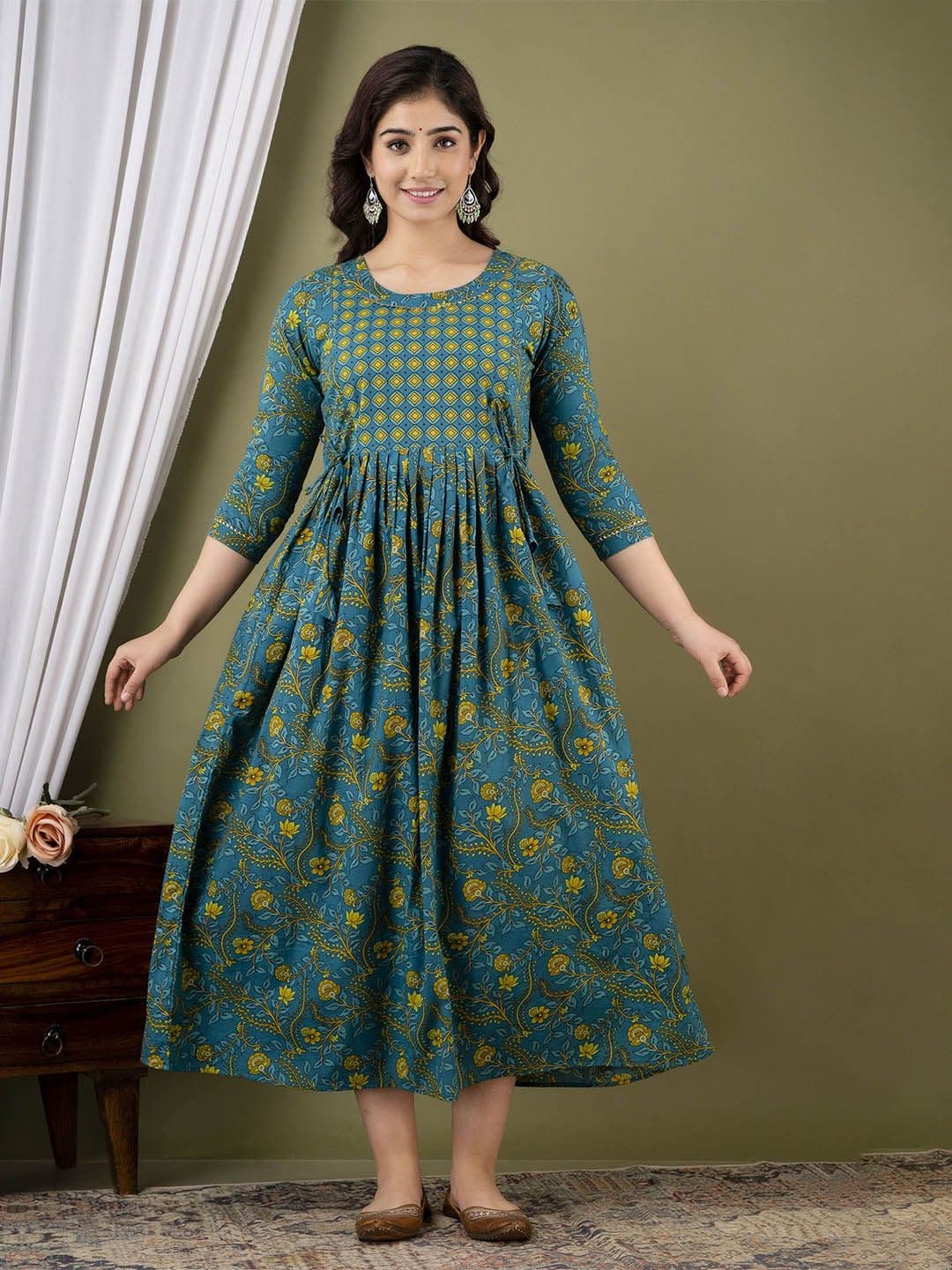 Tulsiram Women Floral Printed Pure Cotton Maternity Ethnic Dress - view 1