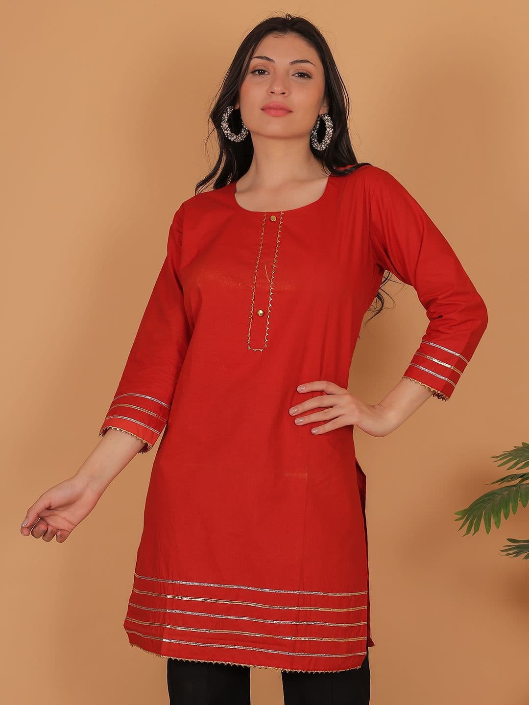 Trendzmy Gotta Patti Cotton Round Neck Straight Kurta - view 1