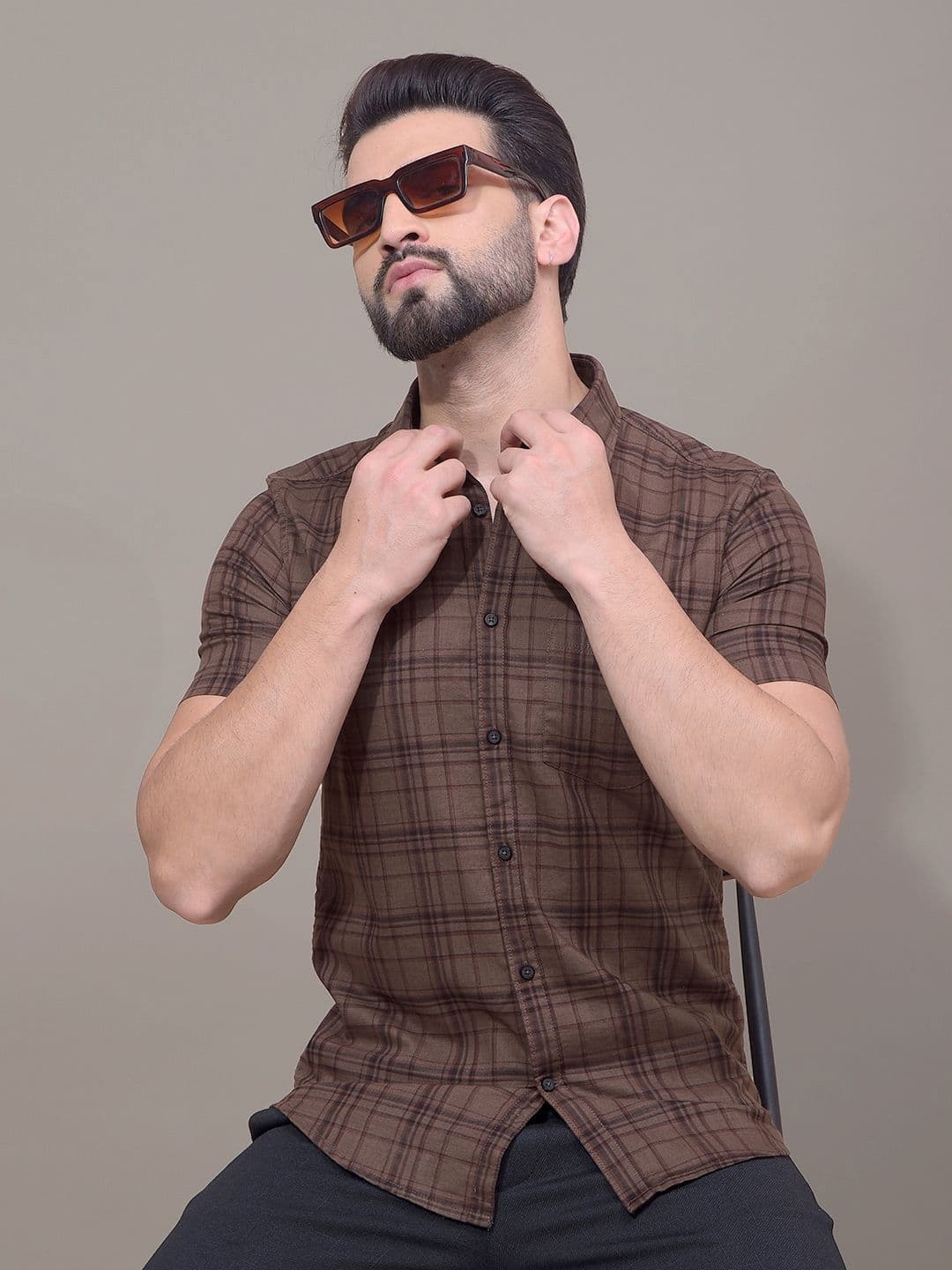 Crimsoune Club Men Classic Fit Tartan Checked Spread Collar Cotton Casual Shirt - view 1