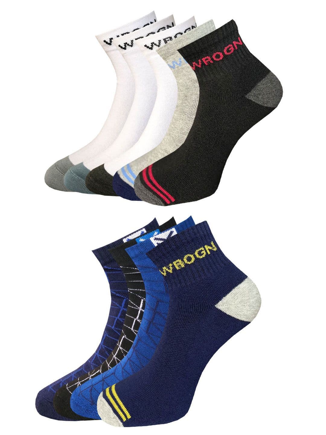 WROGN Men Pack Of 9 Patterned Anti Microbial Assorted Ankle Length Socks - view 1