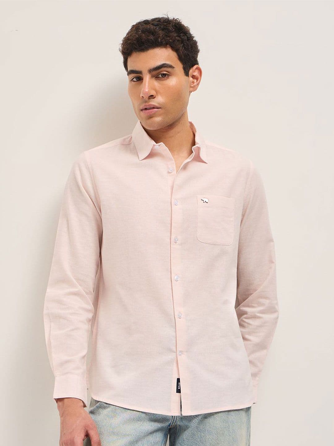 THE BEAR HOUSE Men Slim Fit Solid Spread Collar Casual Cotton Linen Shirt - view 1