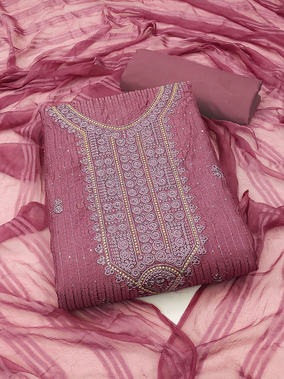 HERE&NOW Embroidered Sequinned Unstitched Dress Material - view 1