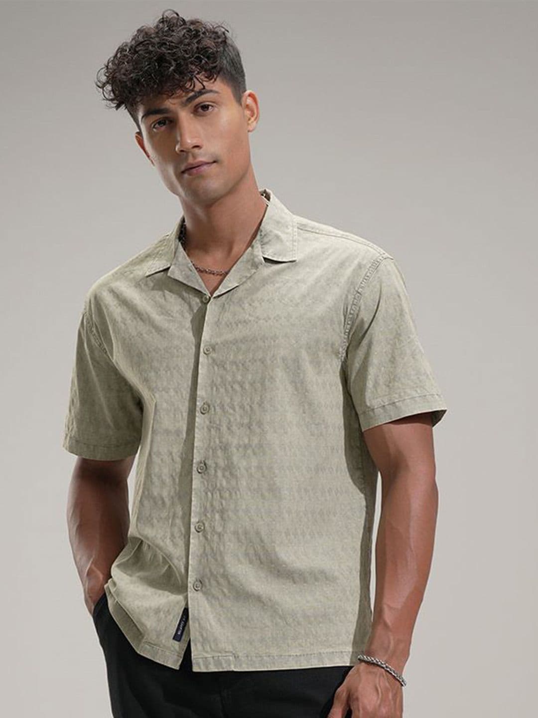 HIGHLANDER Men Comfort Relaxed Fit Textured Cuban Collar Casual Shirt - view 1