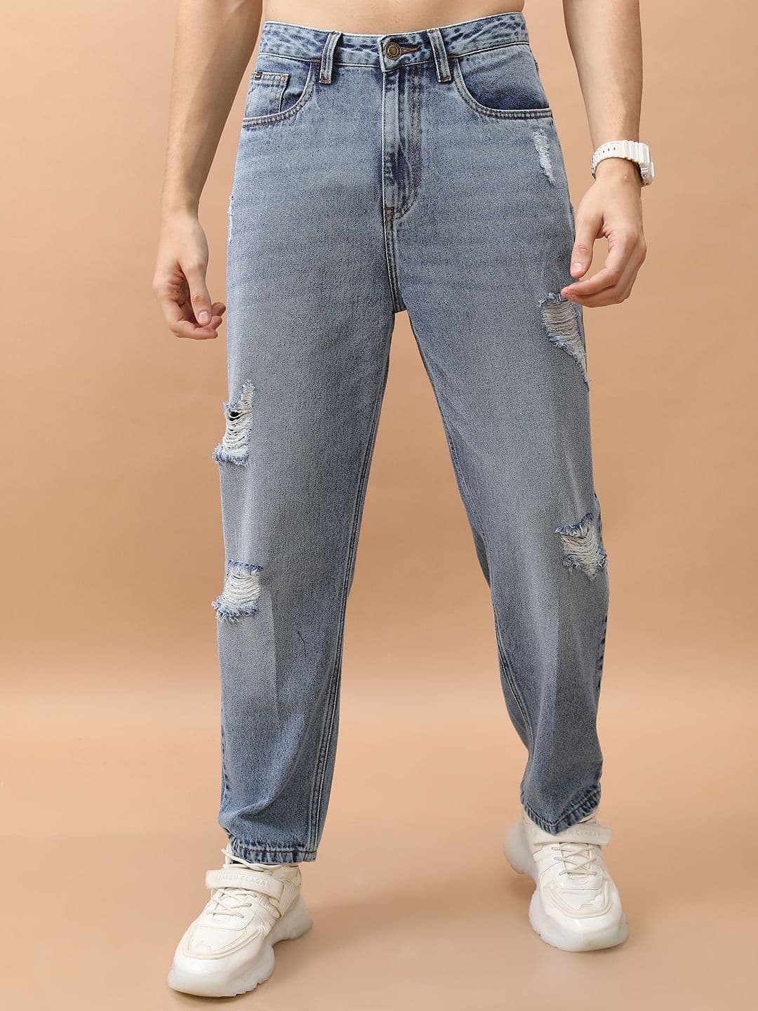 HIGHLANDER Men Relaxed Fit Highly Distressed Light Fade Jeans - view 1