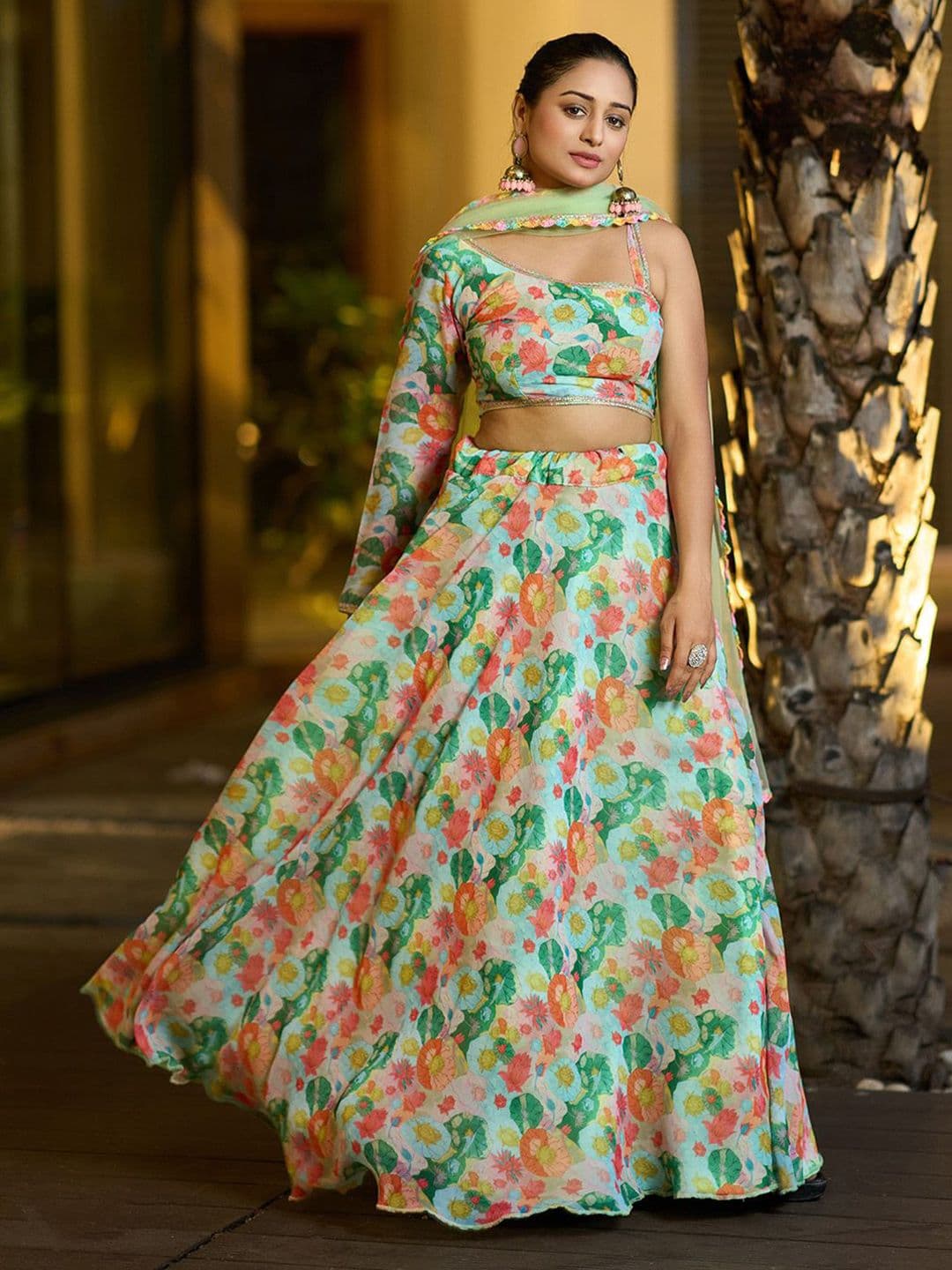 Warthy Ent Printed Semi-Stitched Lehenga & Unstitched Blouse With Dupatta - view 1