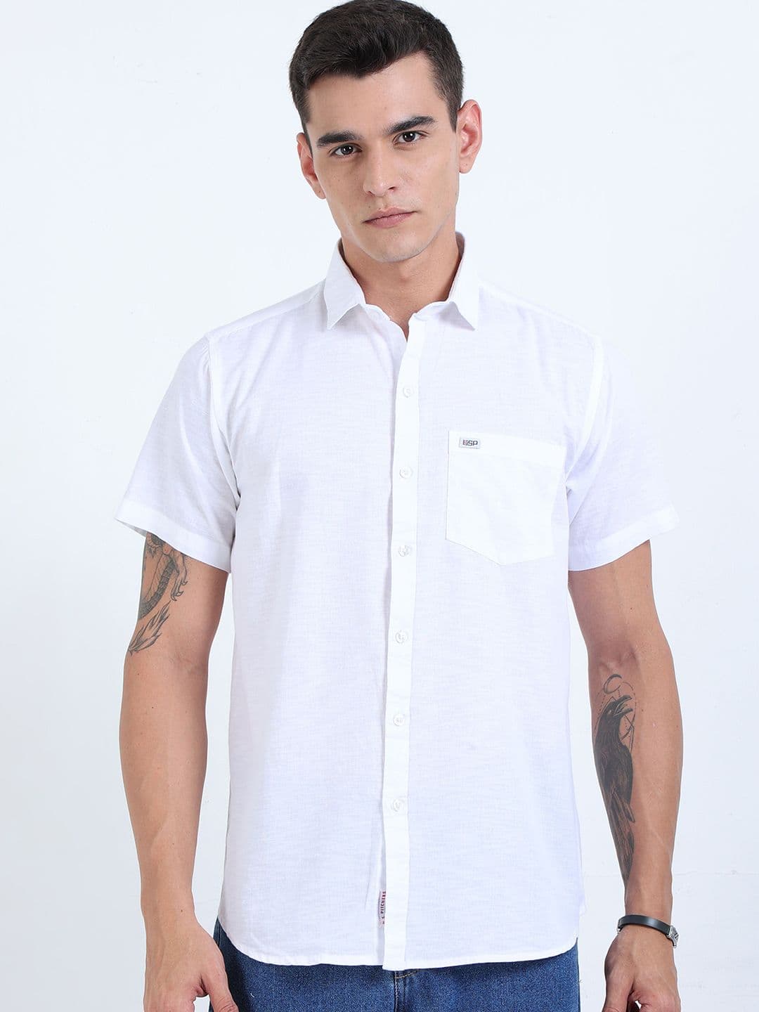 U.S. PITCHERS Men Smart Fit Solid Spread Collar Casual Cotton Linen Shirt - view 1