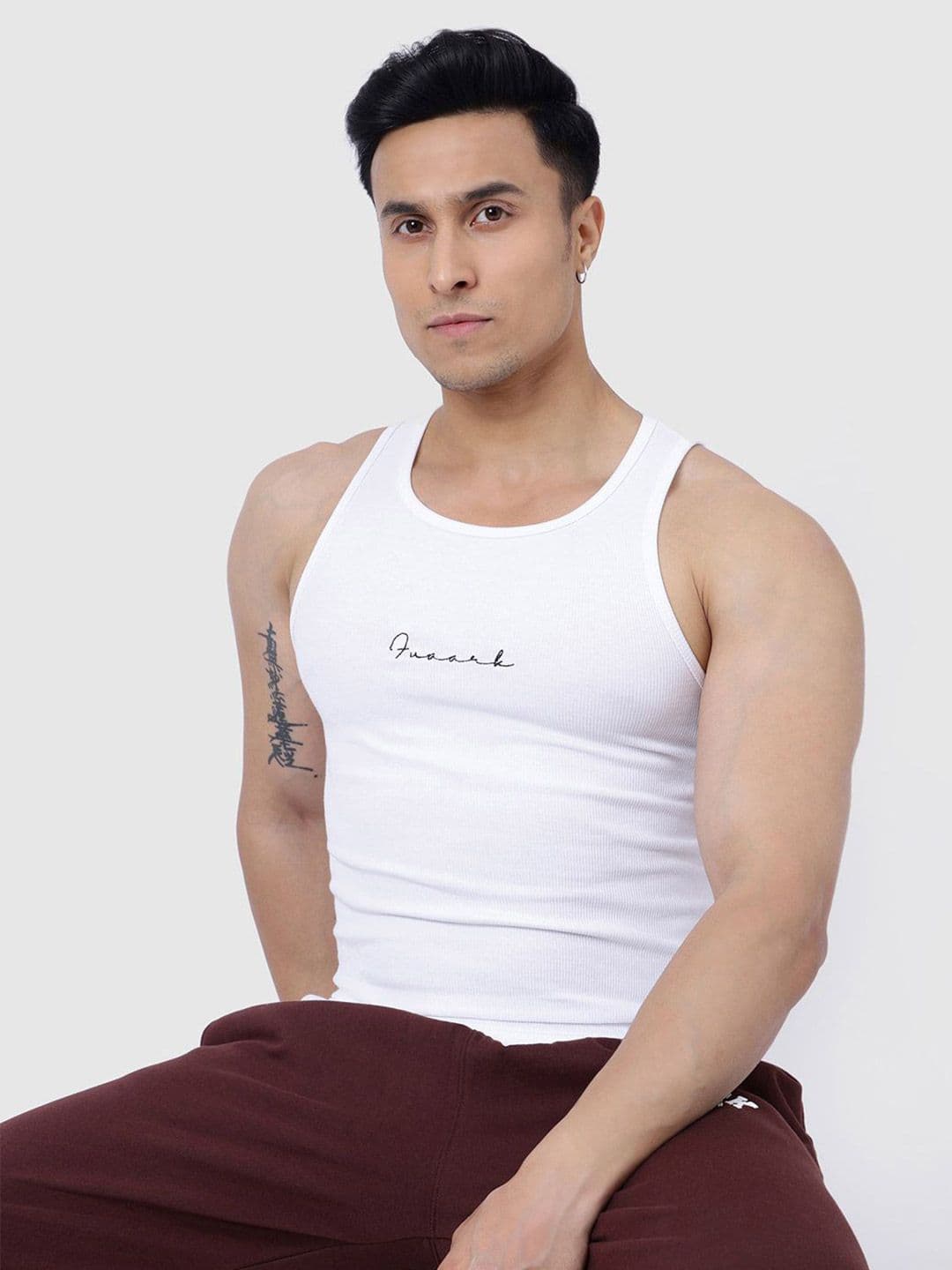 FUAARK Ribbed Slim Fit Gym Workout & Casual Vest For Men Ribbed Tank-White - view 1