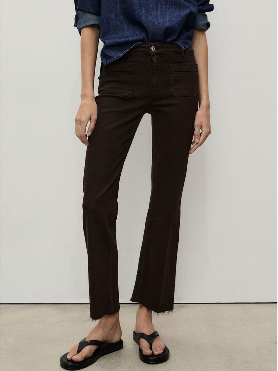 MANGO Women Mid-Rise Cropped Flared Stretchable Jeans - view 1