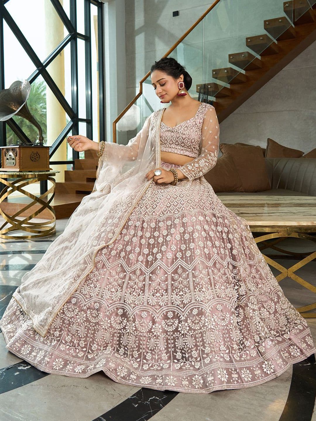Warthy Ent Embroidered Sequinned Semi-Stitched Lehenga & Unstitched Blouse With Dupatta - view 1