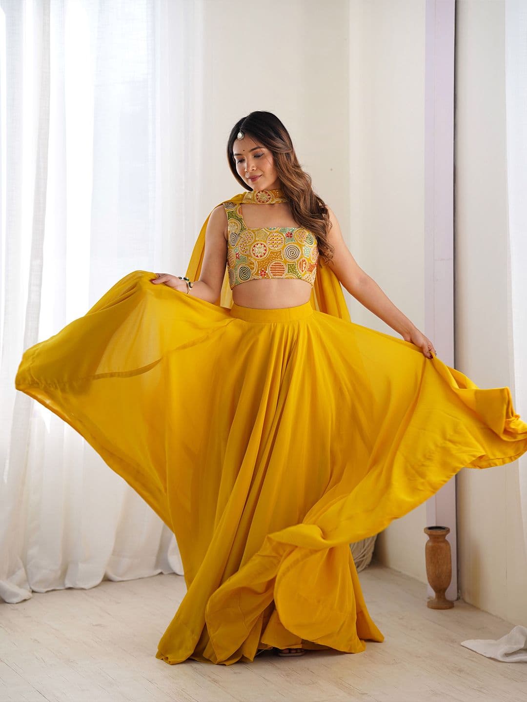 CULTISE QUEEN Floral Embroidered Sequinned Ready to Wear Lehenga & Blouse With Dupatta - view 1