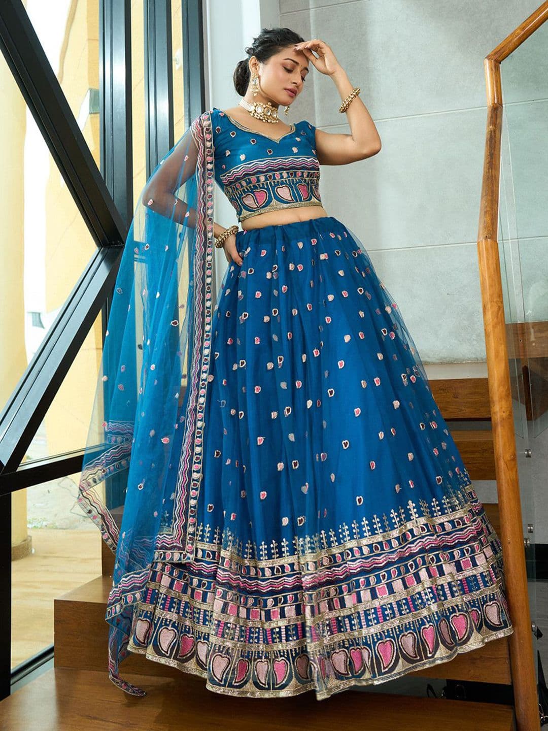 Warthy Ent Embroidered Sequinned Semi-Stitched Lehenga & Unstitched Blouse With Dupatta - view 1