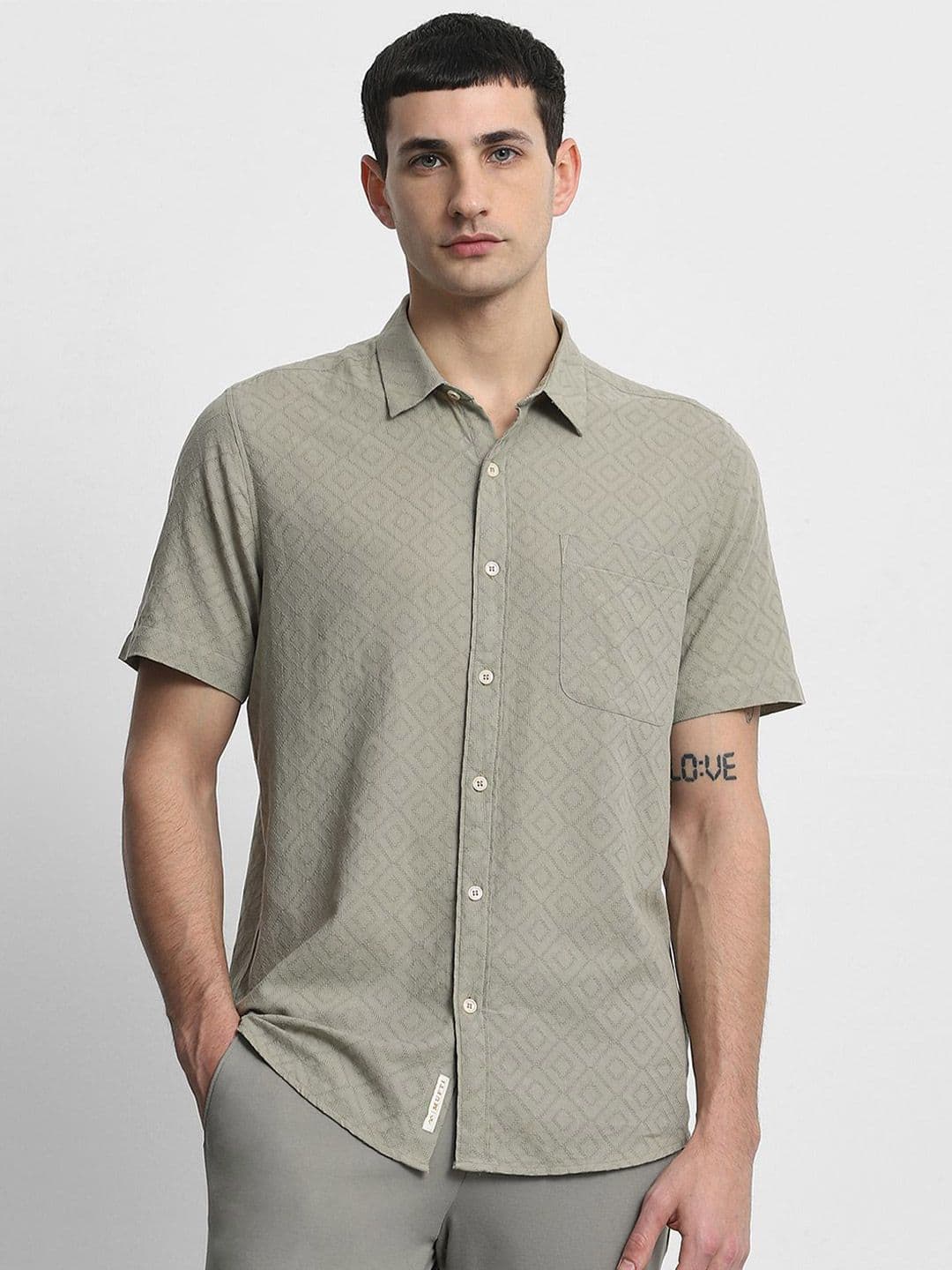 Mufti Men Textured Spread Collar Cotton Casual Shirt - view 1