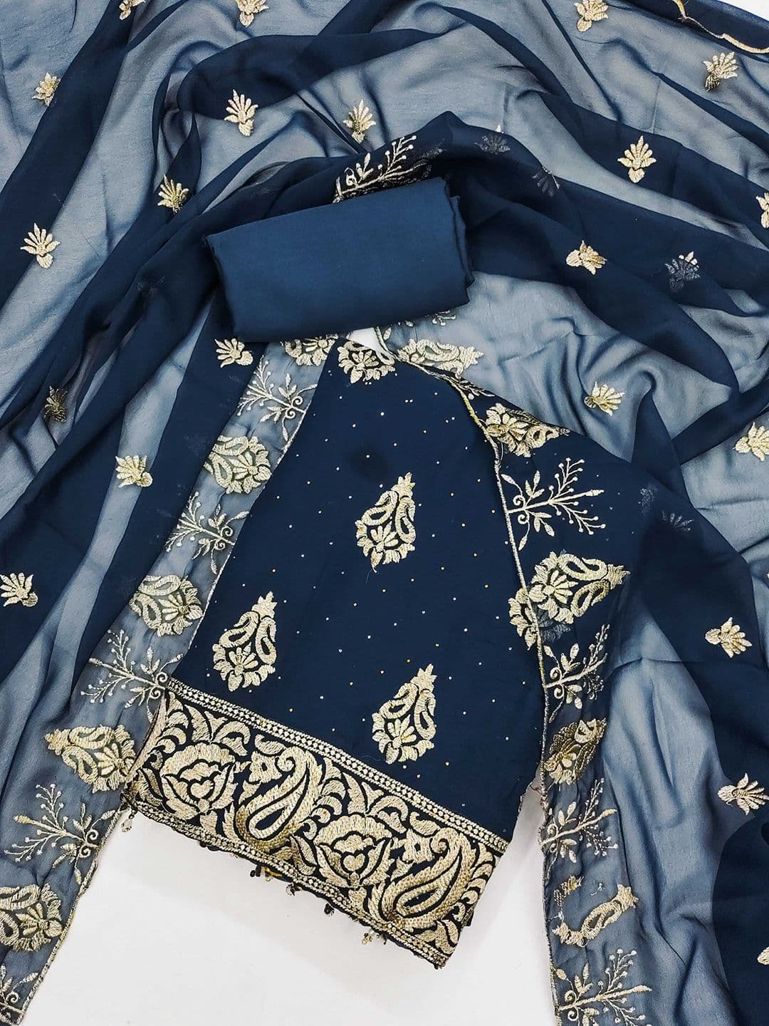LeeliPeeri Designer Ethnic Motifs Embroidered Beads and Stones Unstitched Dress Material - view 1