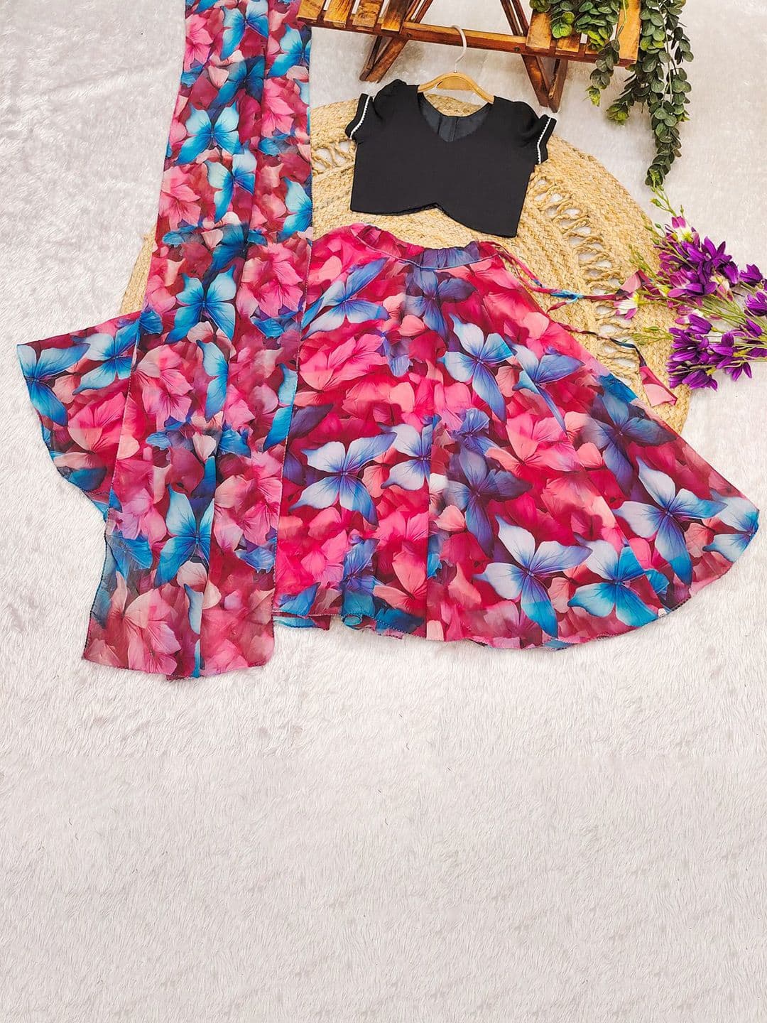 BAESD Girls Mukaish Tie and Dye Ready to Wear Lehenga & Blouse With Dupatta - view 1