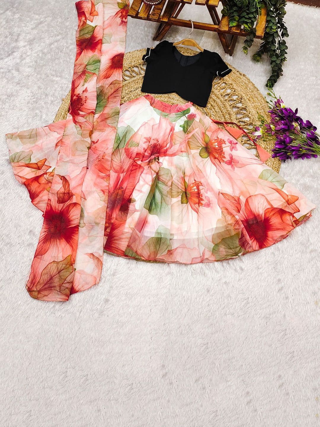 BAESD Girls Mukaish Tie and Dye Ready to Wear Lehenga & Blouse With Dupatta - view 1