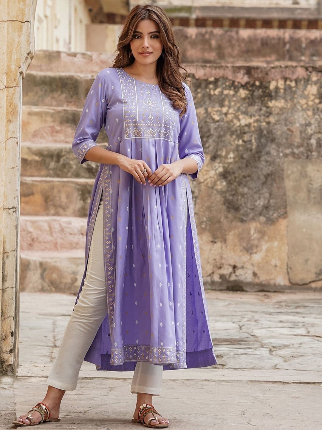 KALINI Ethnic Motifs Printed Round Neck Anarkali Kurta - view 1