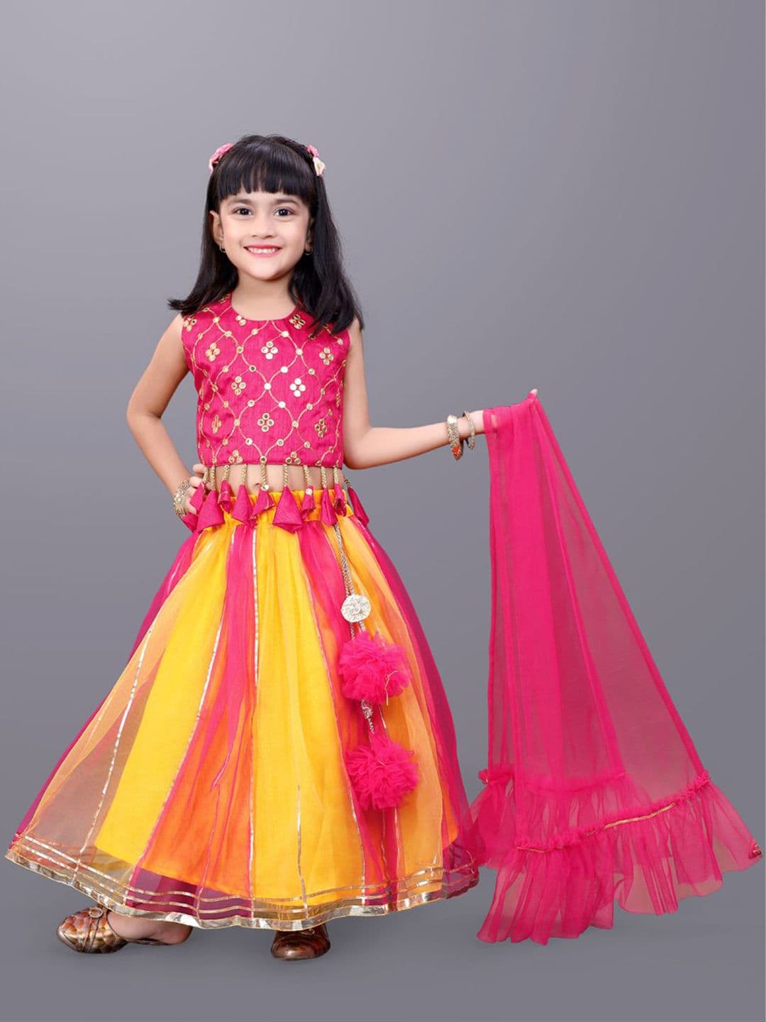 satyamfab Girls Embroidered Ready to Wear Lehenga With Blouse & Dupatta - view 1
