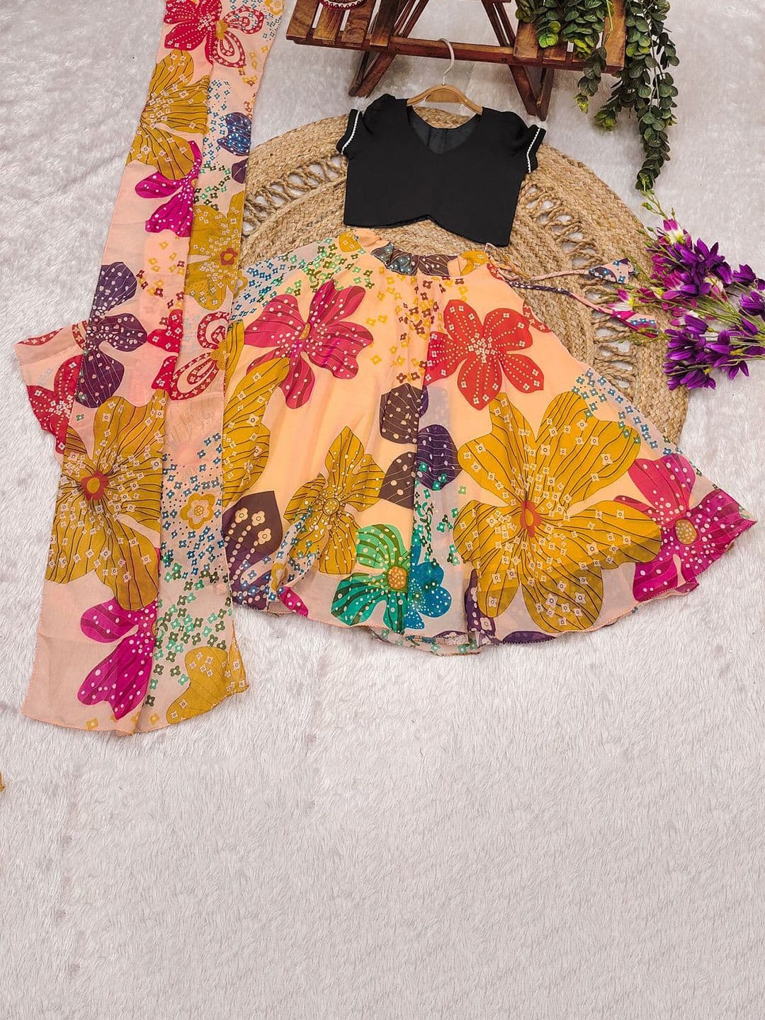 BAESD Girls Mukaish Tie and Dye Ready to Wear Lehenga & Blouse With Dupatta - view 1