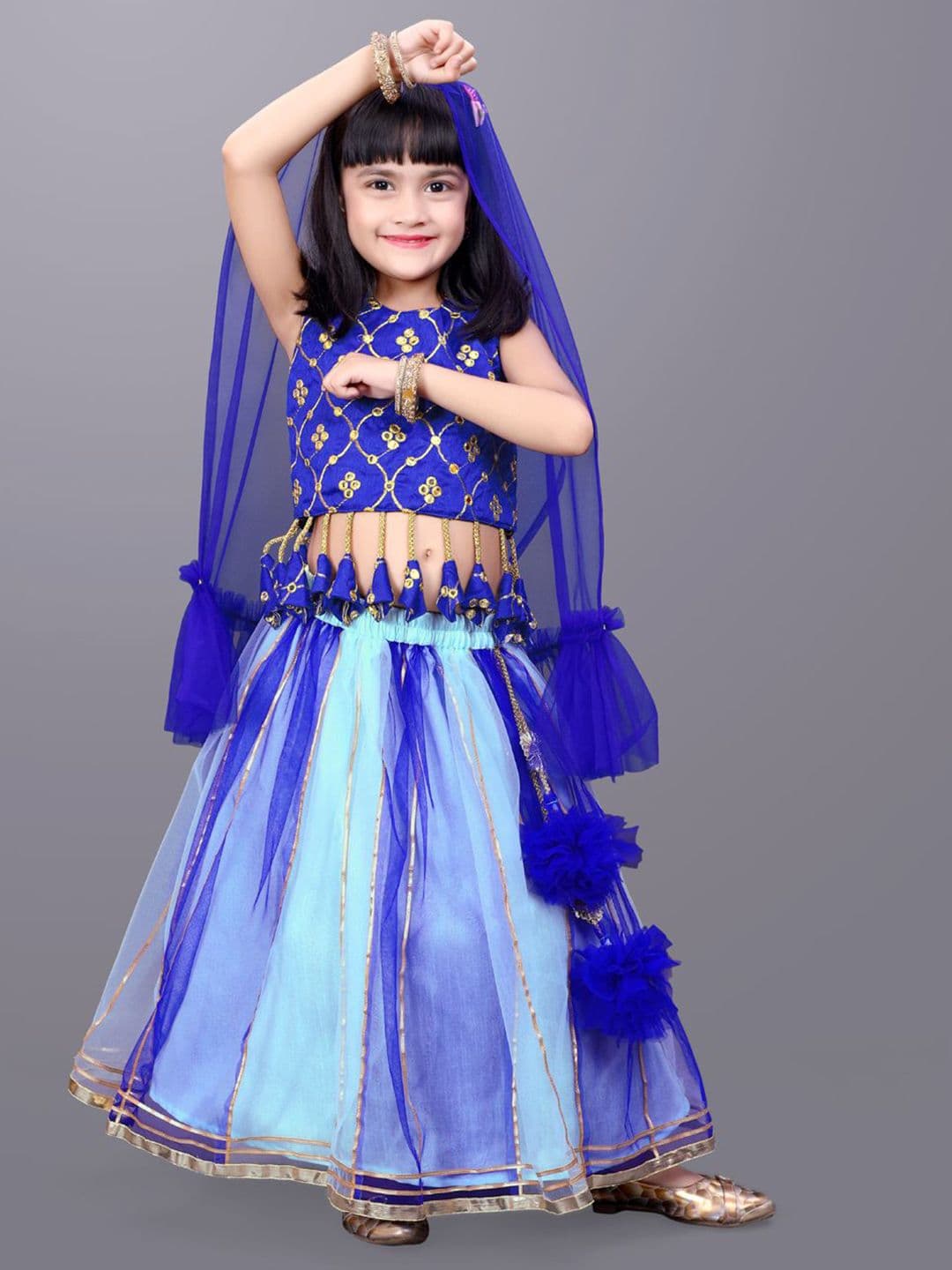 satyamfab Girls Embroidered Gotta Patti Work Ready to Wear Lehenga & Blouse With Dupatta - view 1