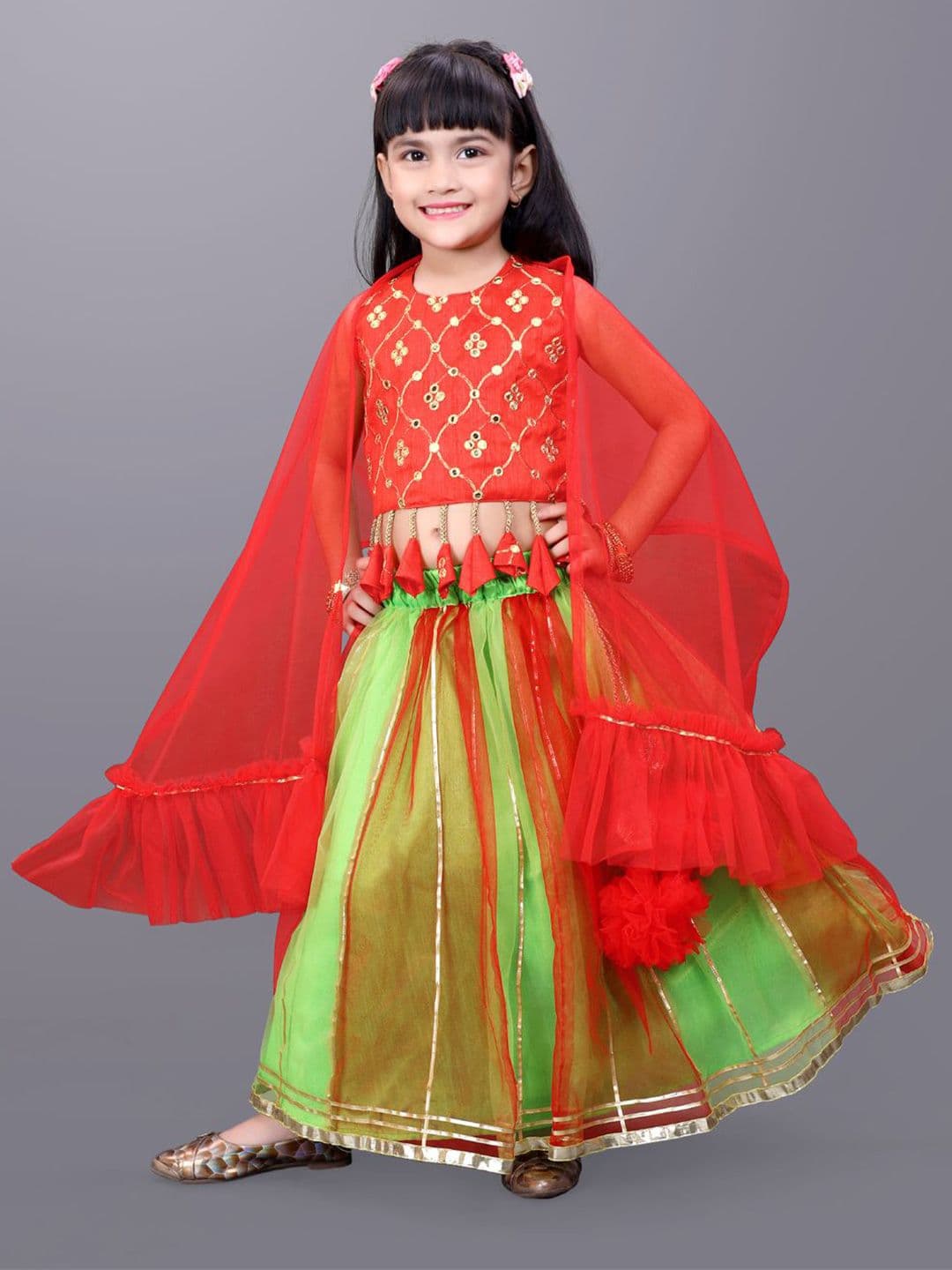 satyamfab Girls Embroidered Gotta Patti Work Ready to Wear Lehenga & Blouse With Dupatta - view 1