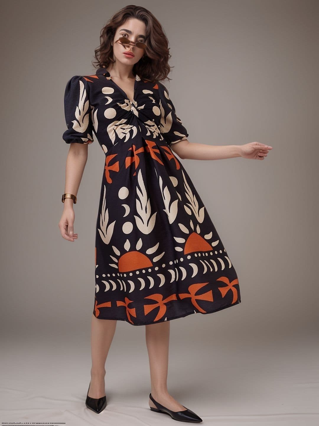 DressBerry Women Print Crepe A-Line Midi Dress - view 1