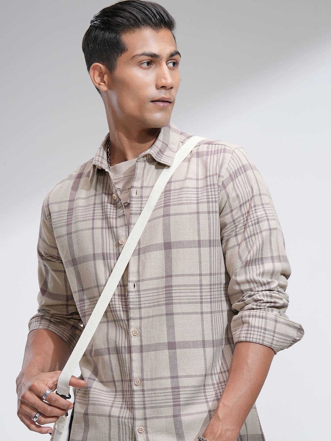 HIGHLANDER Men Comfort Slim Fit Spread Collar Tartan Checked Cotton Casual Shirt - view 1
