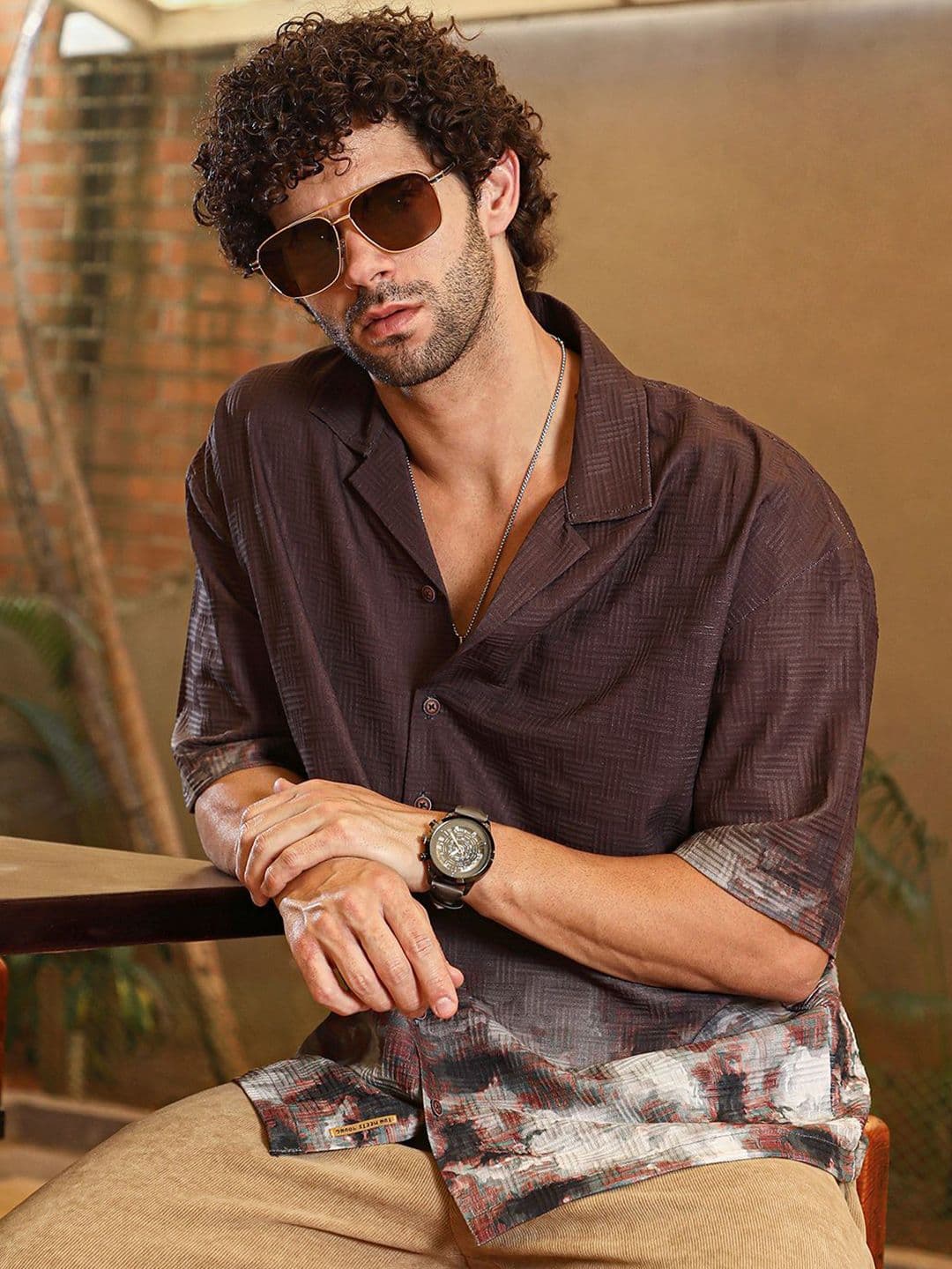 CAHOOT Men Classic Oversized Fit Cuban Collar Textured Casual Shirt - view 1