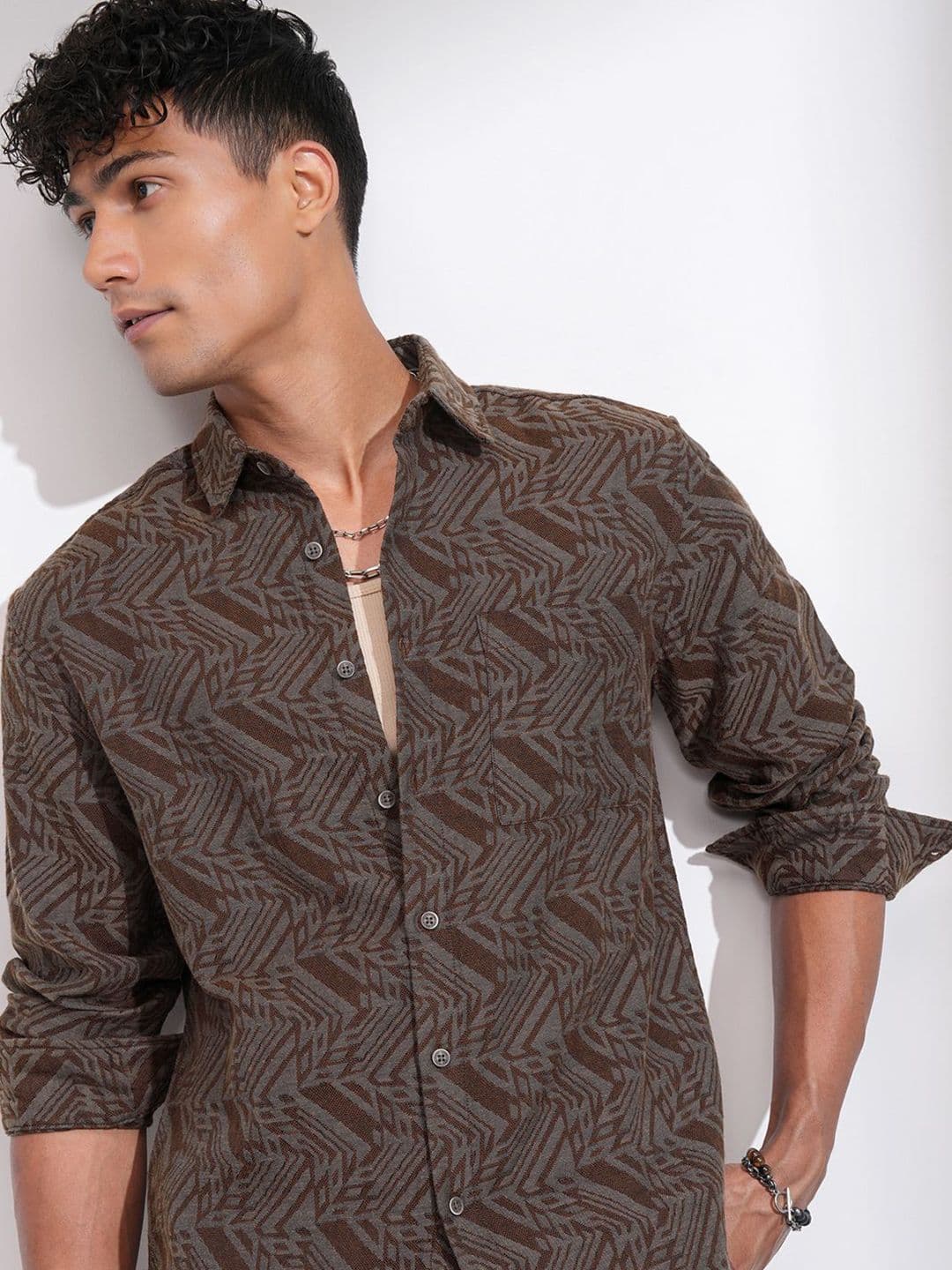 HIGHLANDER Men Comfort Relaxed Fit Spread Collar Abstract Printed Cotton Casual Shirt - view 1