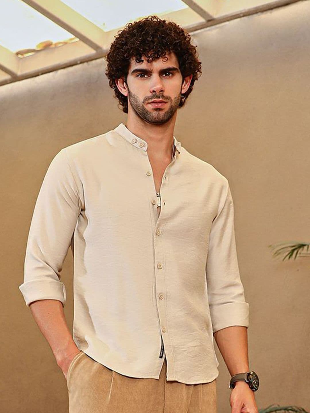 CAHOOT Men Classic Fit Band Collar Solid Casual Shirt - view 1