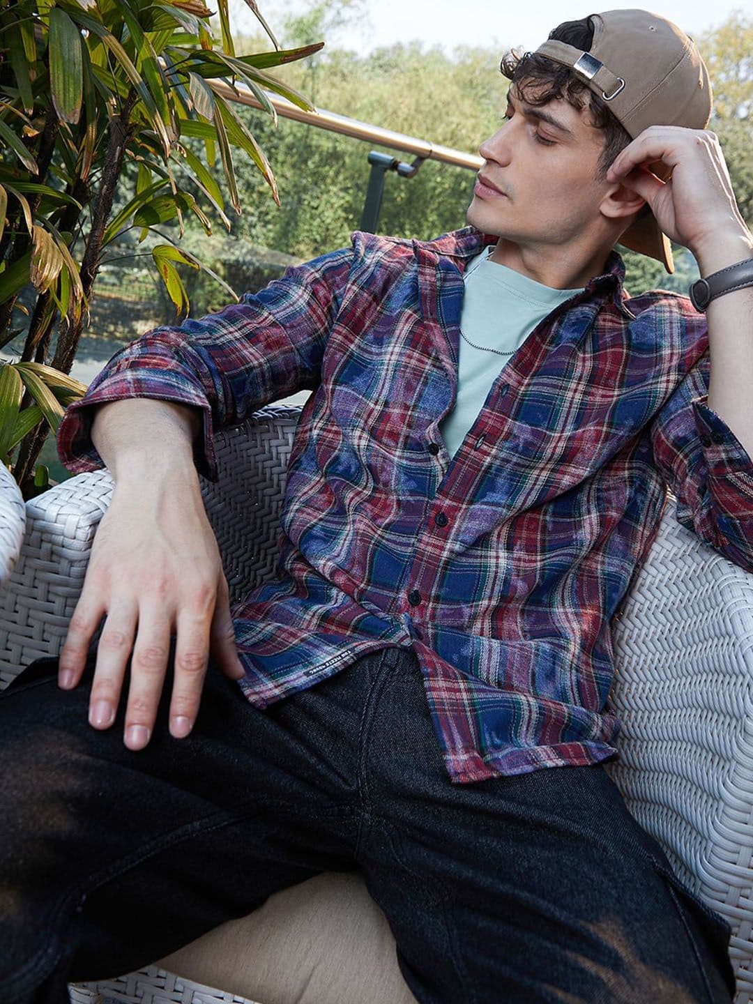 CAHOOT Men Classic Fit Cutaway Collar Tartan Checked Cotton Casual Shirt - view 1