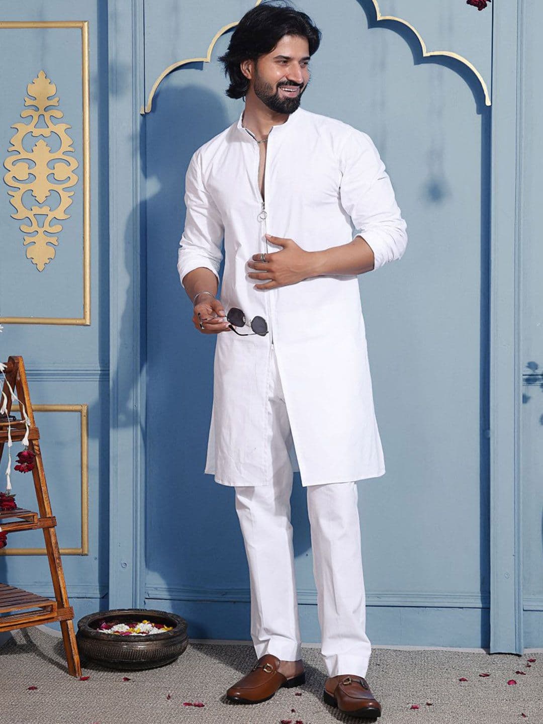 MIDAV Men Thread Work White Romance Pathani Kurta - view 1
