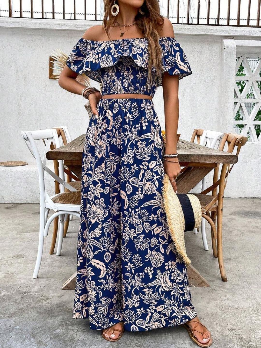 DressBerry Floral Printed Off - Shoulder Top With Trousers Co-Ords - view 1