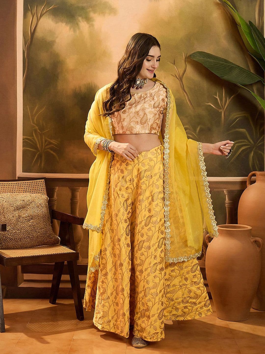 Sangria Floral Woven Design Banarasi Lehenga And Blouse With Dupatta - view 1