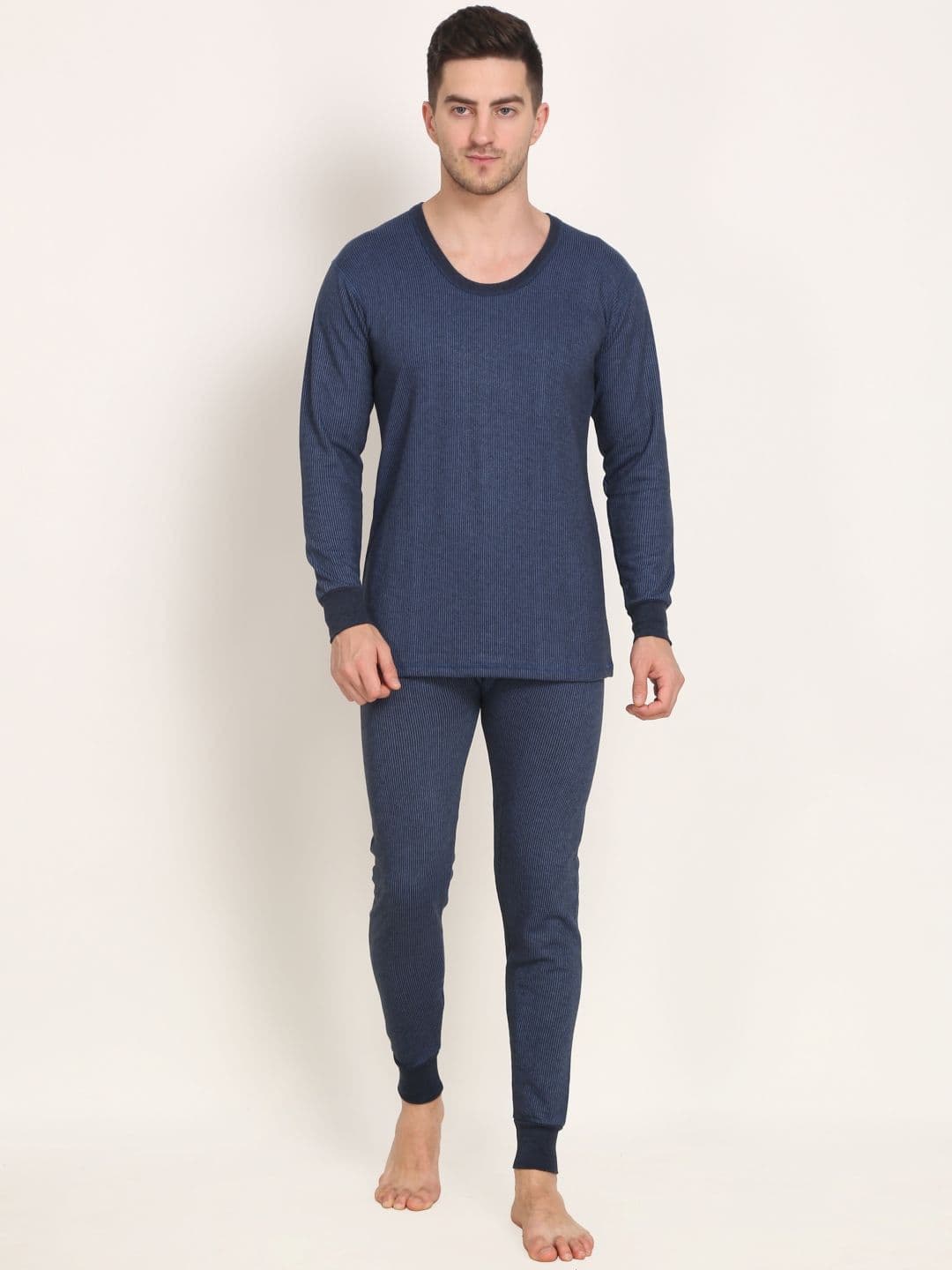 TOUCH WOOL Men Striped Round Neck Thermal Set - view 1