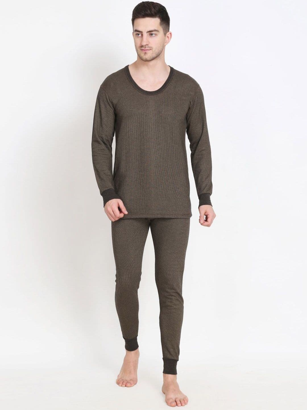 TOUCH WOOL Men Striped Cotton Quilted Thermal Set - view 1