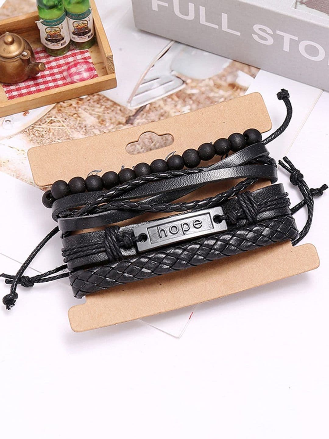 Ringzinnie Men Leather Artificial Beaded Hope Layered Wraparound Bracelet - view 1
