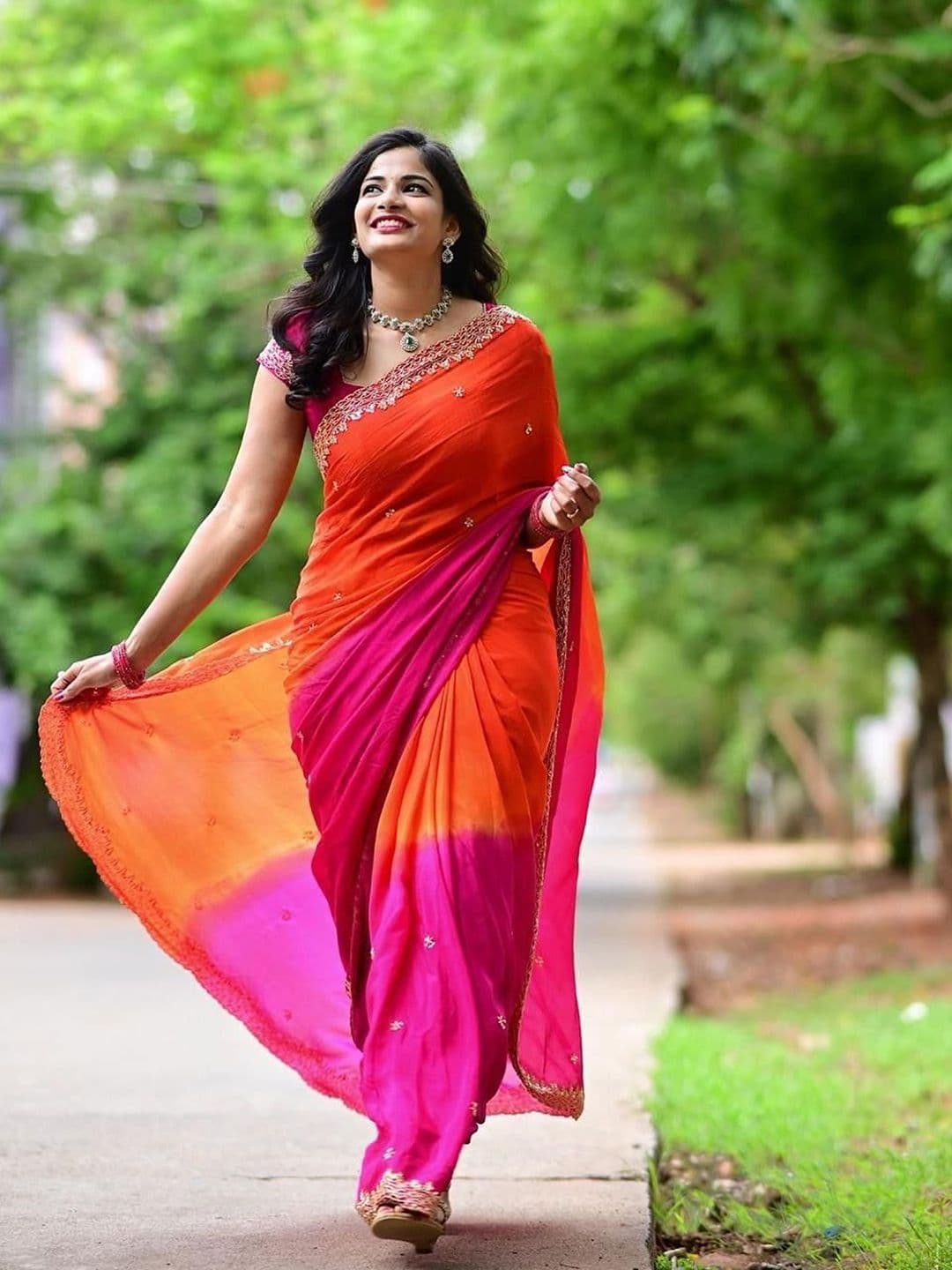 HERE&NOW Ombre Embroidered Saree - view 1