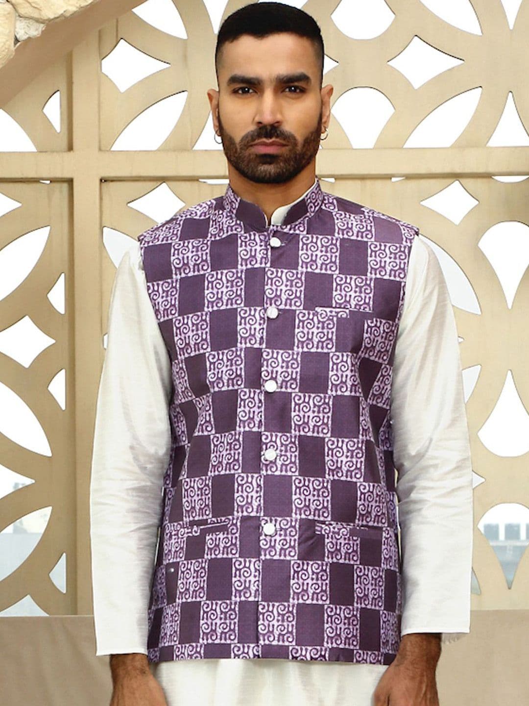 KRAFT INDIA Printed Mandarin Collar NehruJacket - view 1