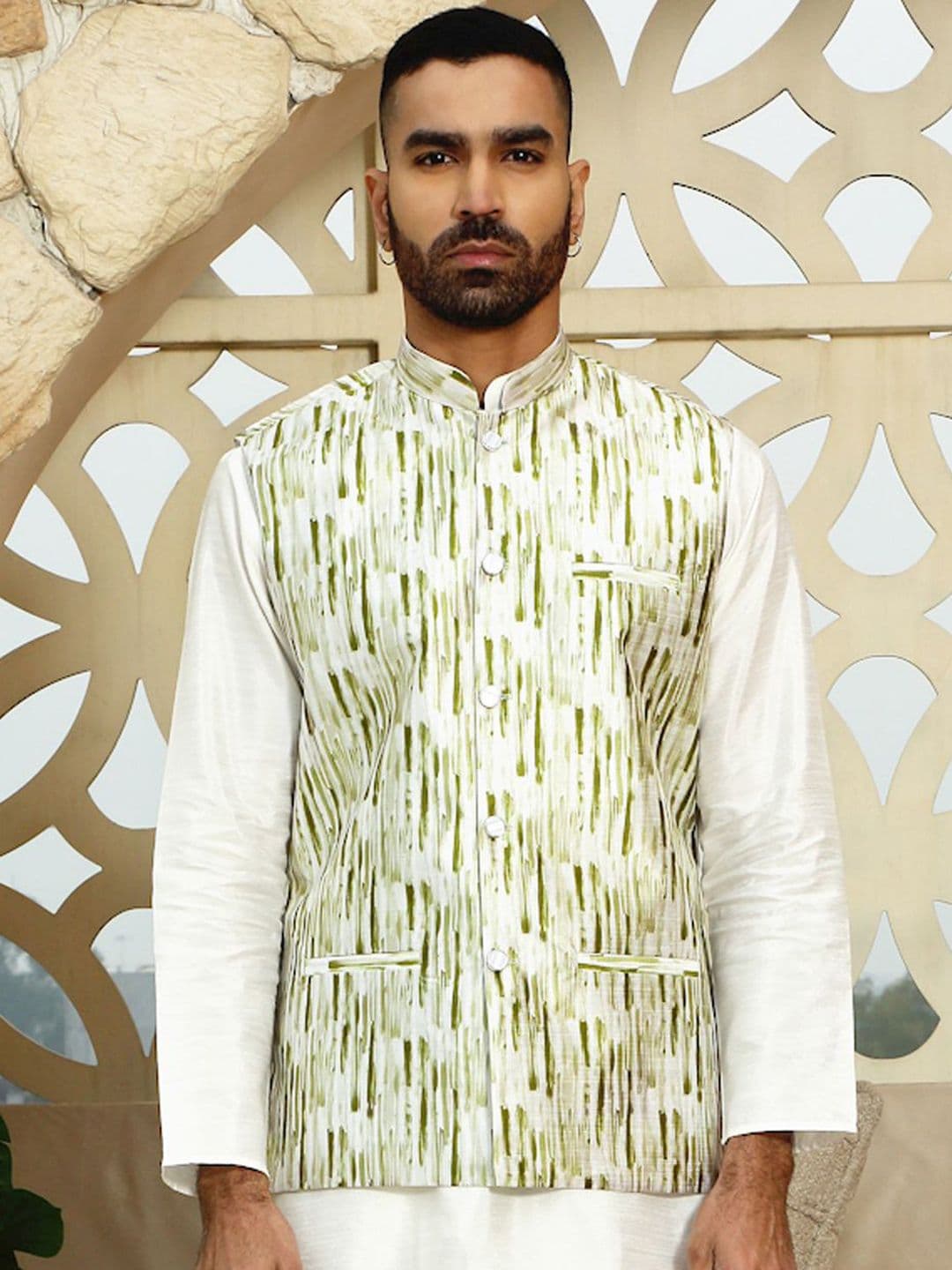 KRAFT INDIA Printed Mandarin Collar NehruJacket - view 1