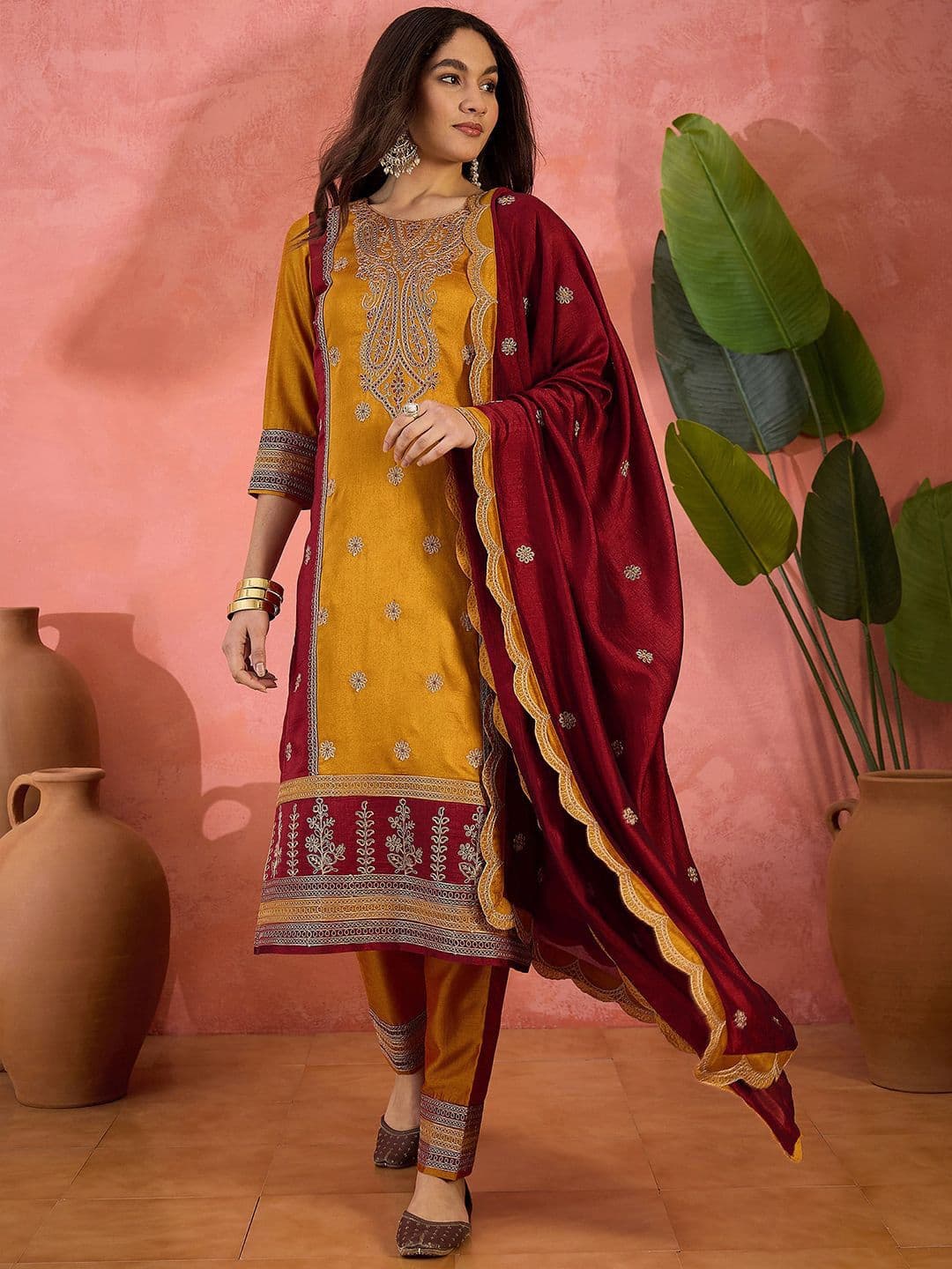 Sangria Vichitra Zari Sequence Embroidered Kurta With Trousers & Dupatta - view 1