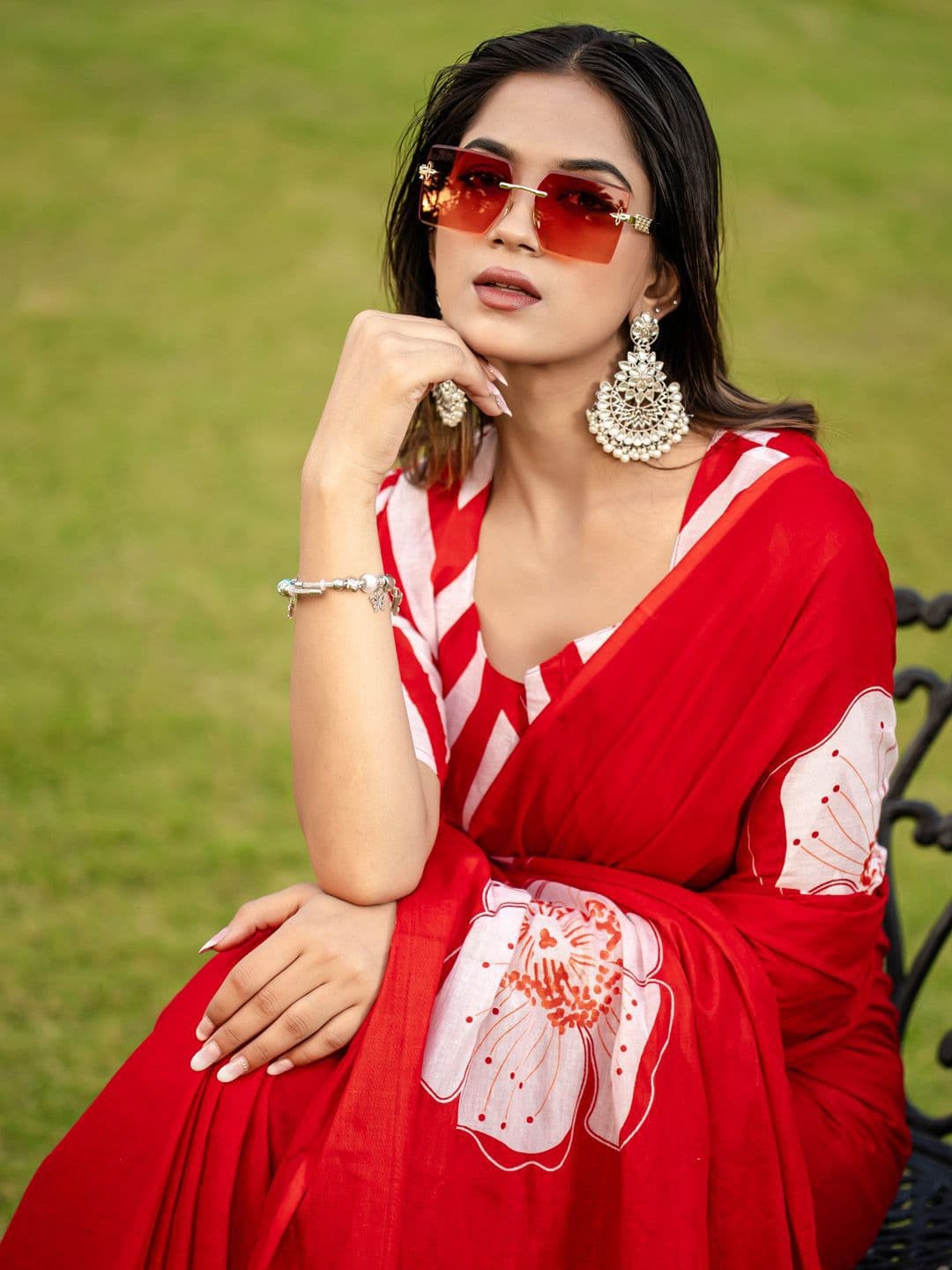 KALINI Floral Block Print Saree - view 1