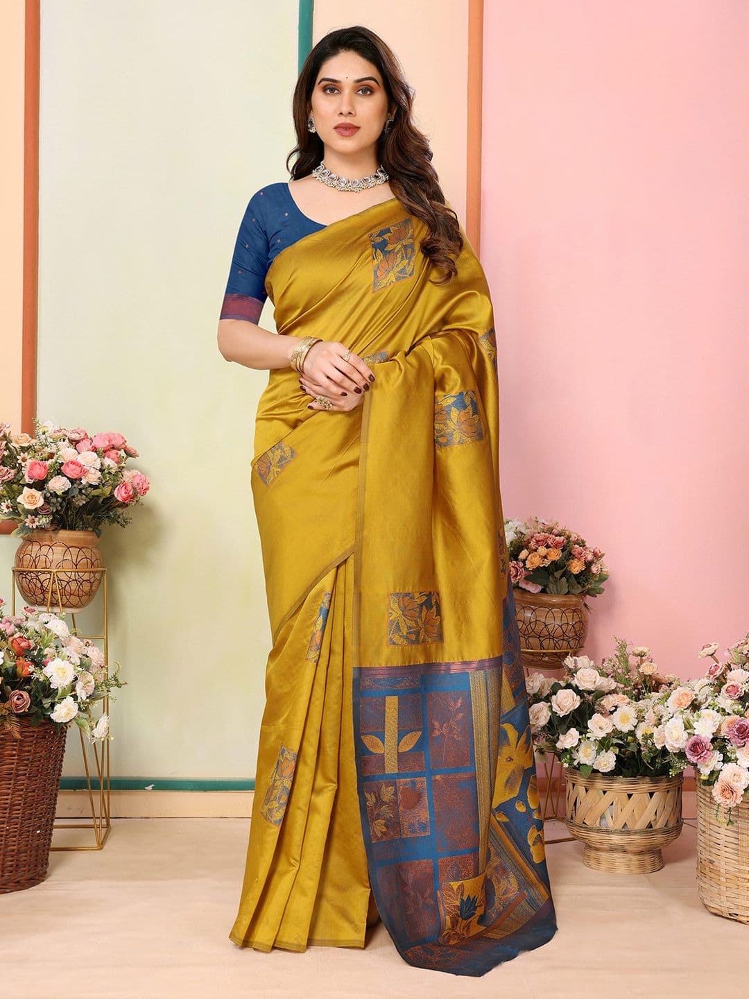 Moda Rapido Floral Zari Silk Blend Banarasi Saree - view 1