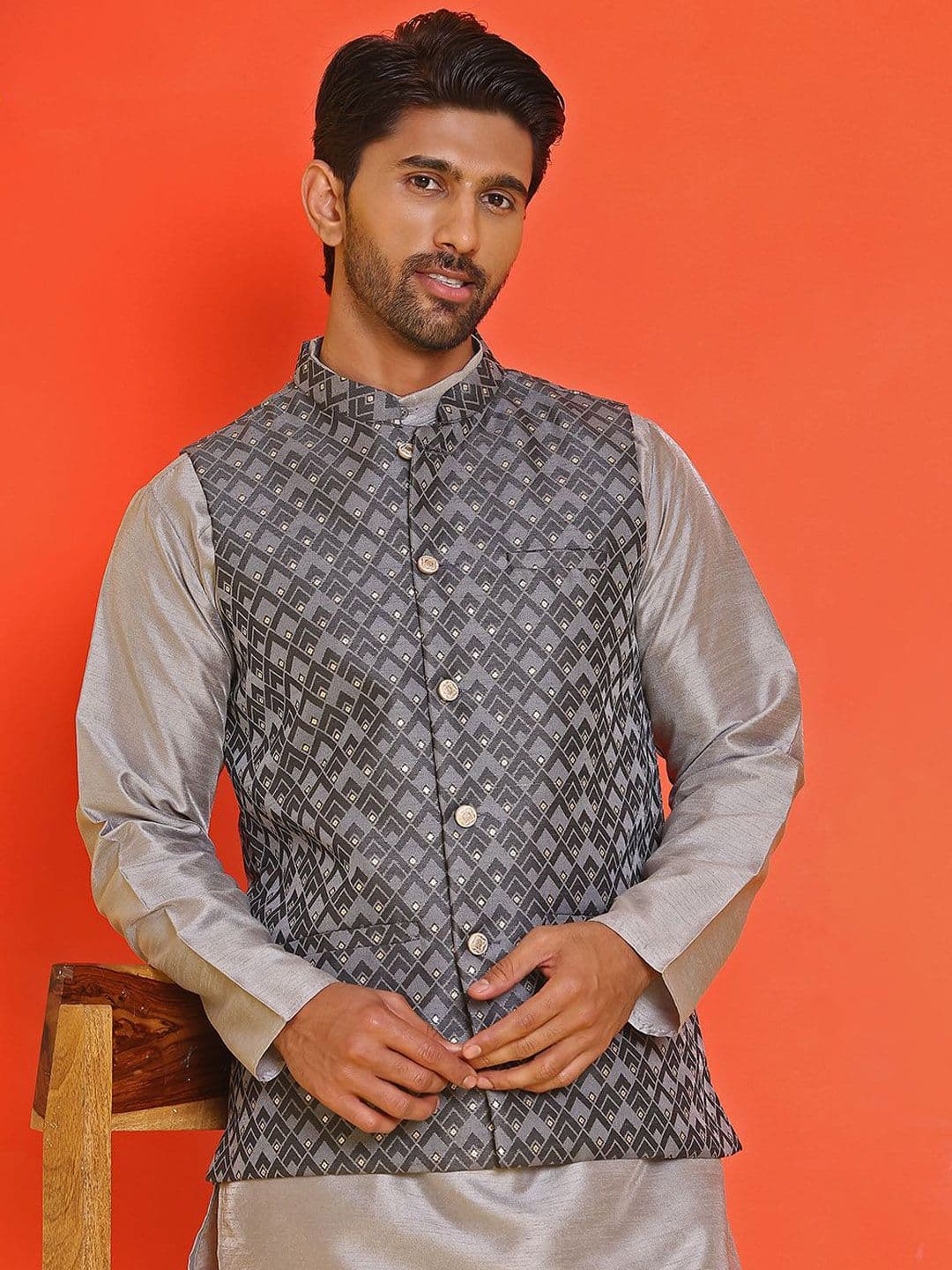 Anouk Printed Woven Nehru Jacket - view 1