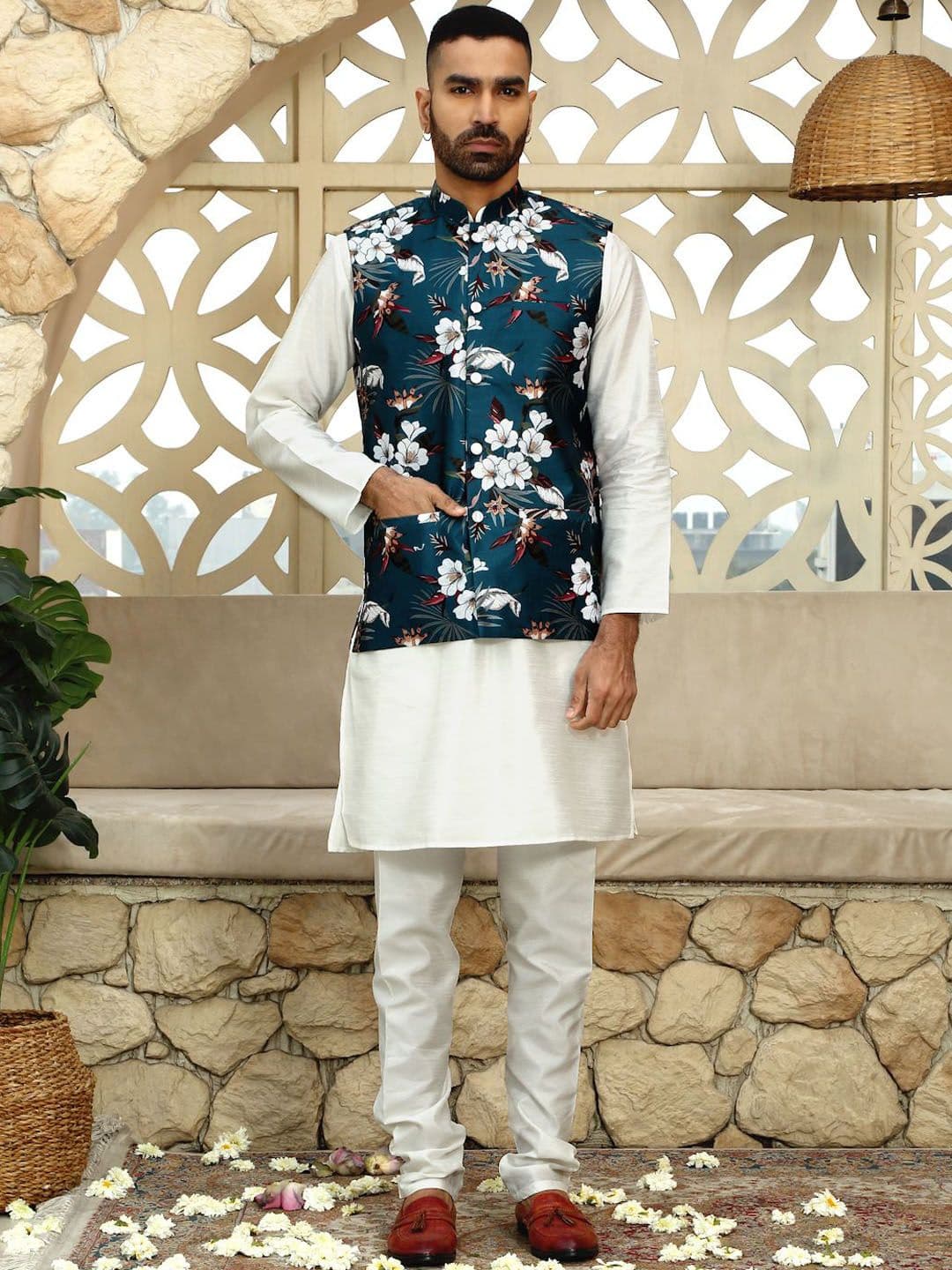 KRAFT INDIA Floral Printed Mandarin Collar NehruJacket - view 1