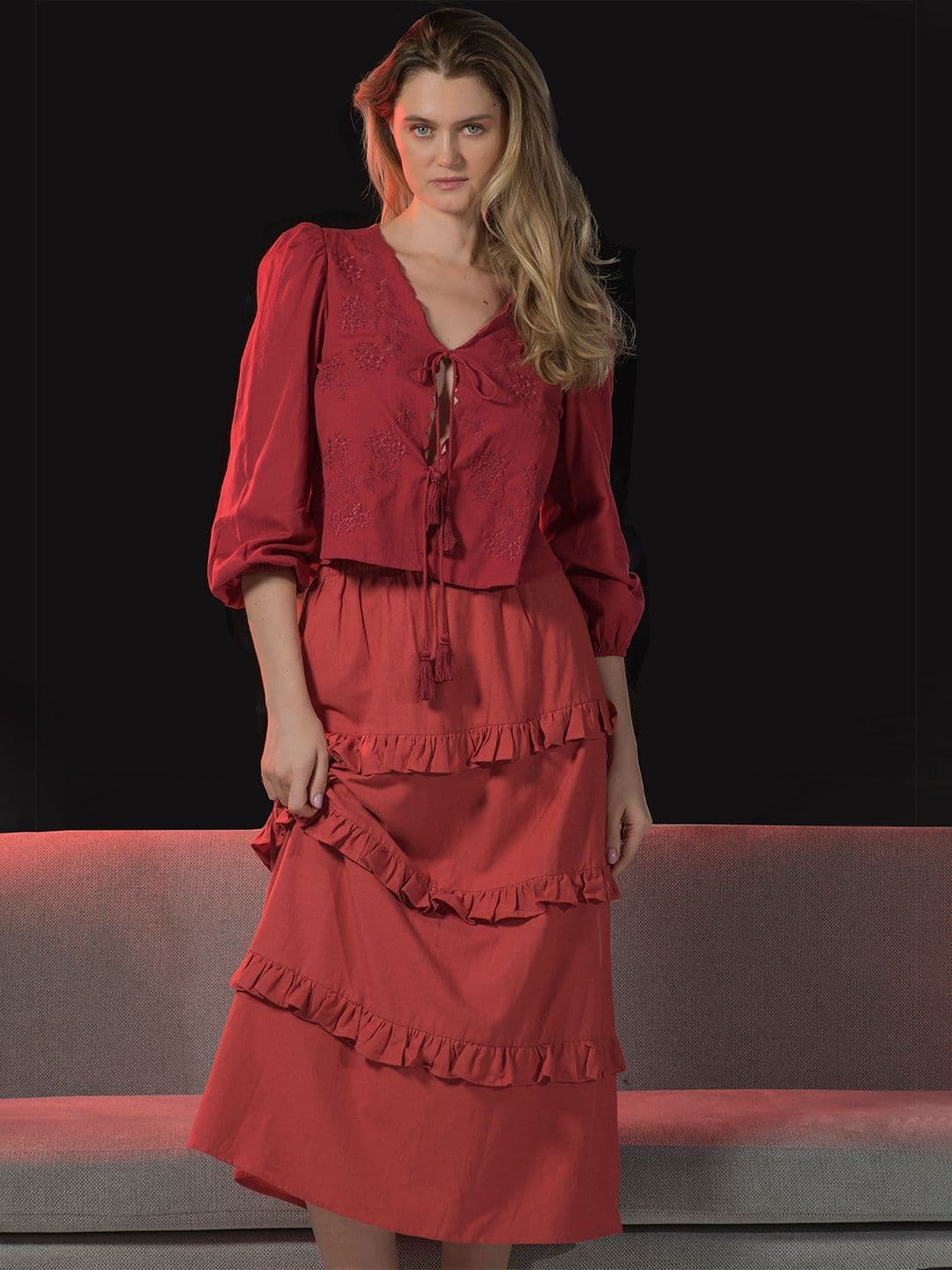 Virgio Women Pure Viscose Skirt Midi Length With Ruffle - view 1