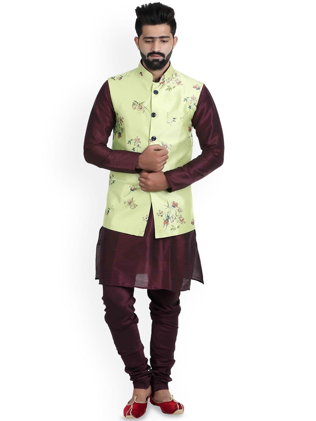 VEERA PARIDHAAN Printed Mandarin Collar Sleeveless Nehru Jacket - view 1
